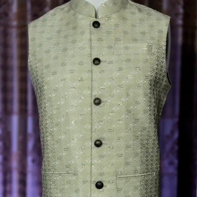Mint Green Jacquard Waistcoat 