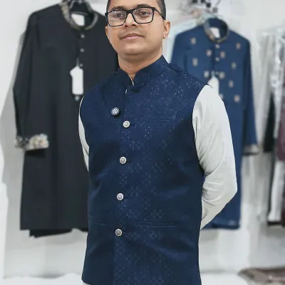 Navy Blue Jacquard Waistcoat 