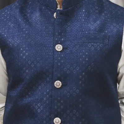 Navy Blue Jacquard Waistcoat 