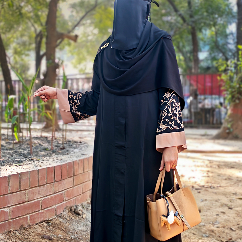 Black Floral Abaya 
