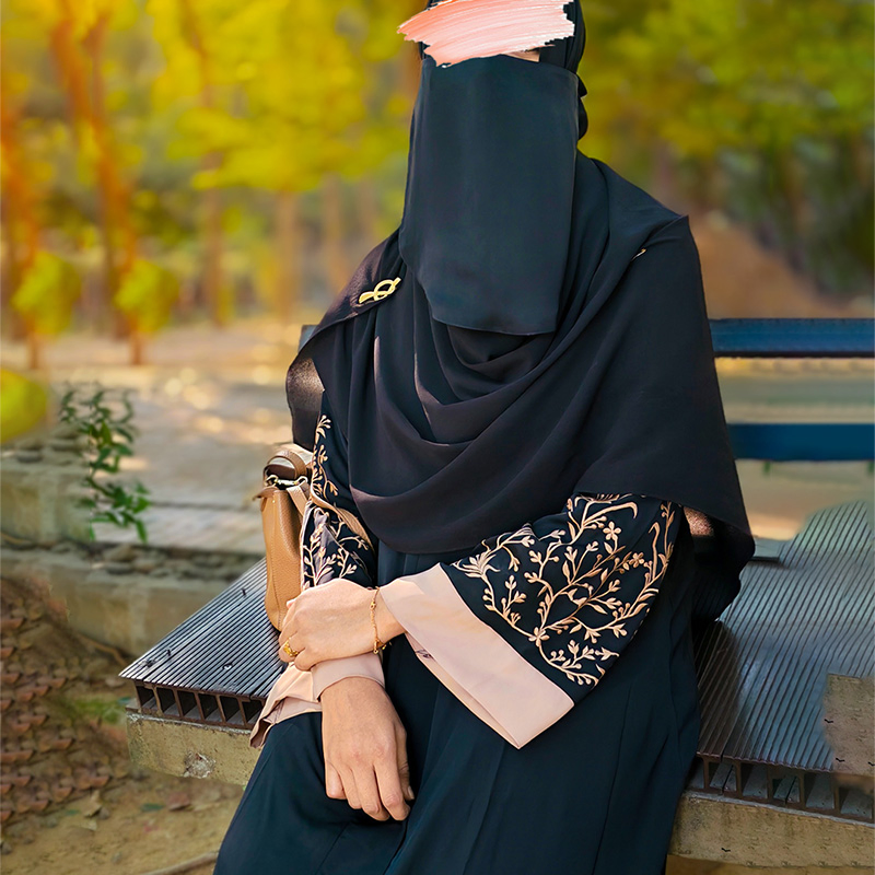 Black Floral Abaya 
