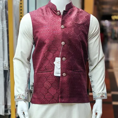 wine Red Jacquard Waistcoat 