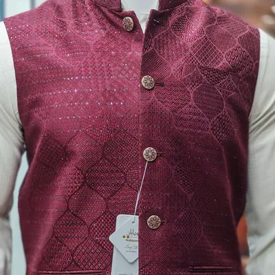 wine Red Jacquard Waistcoat 