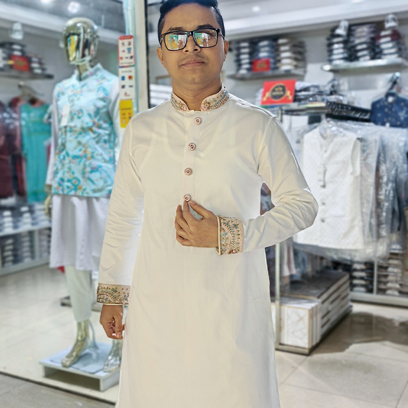 White Zardozi Panjabi  