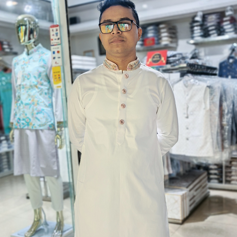 White Zardozi Panjabi  