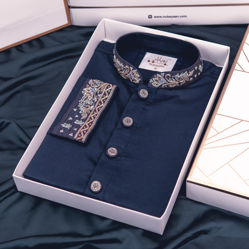 Navy Blue Zardozi Panjabi