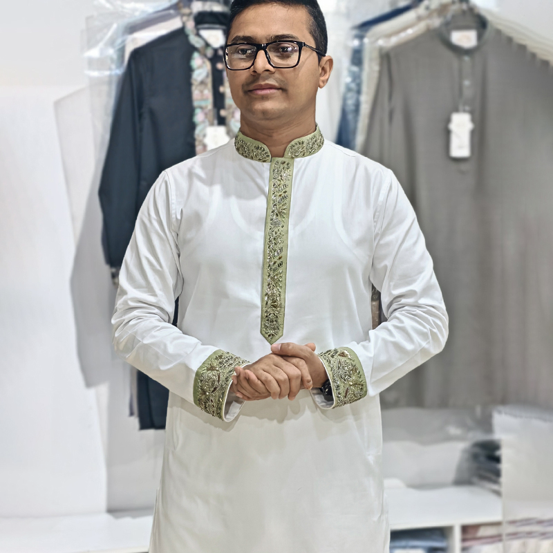 White Zardozi Panjabi 