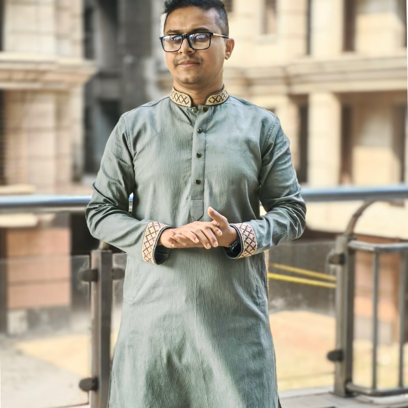 Olive Grey Embroidery Panjabi 