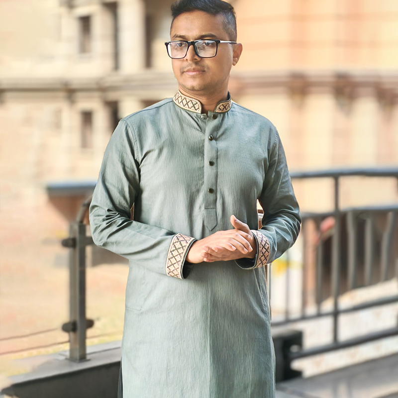 Olive Grey Embroidery Panjabi 