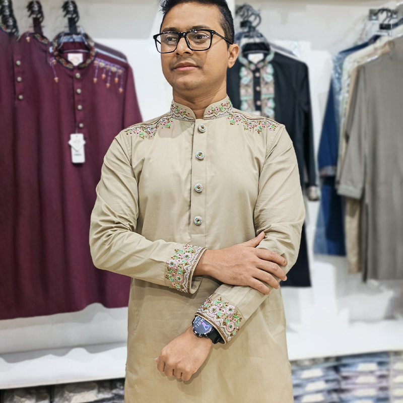 Mocha brown Zardozi Panjabi