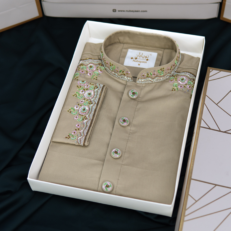 Mocha brown Zardozi Panjabi