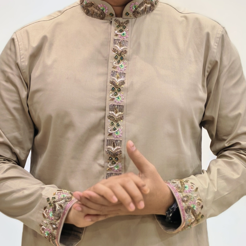 Premium Khaki Zardozi Panjabi