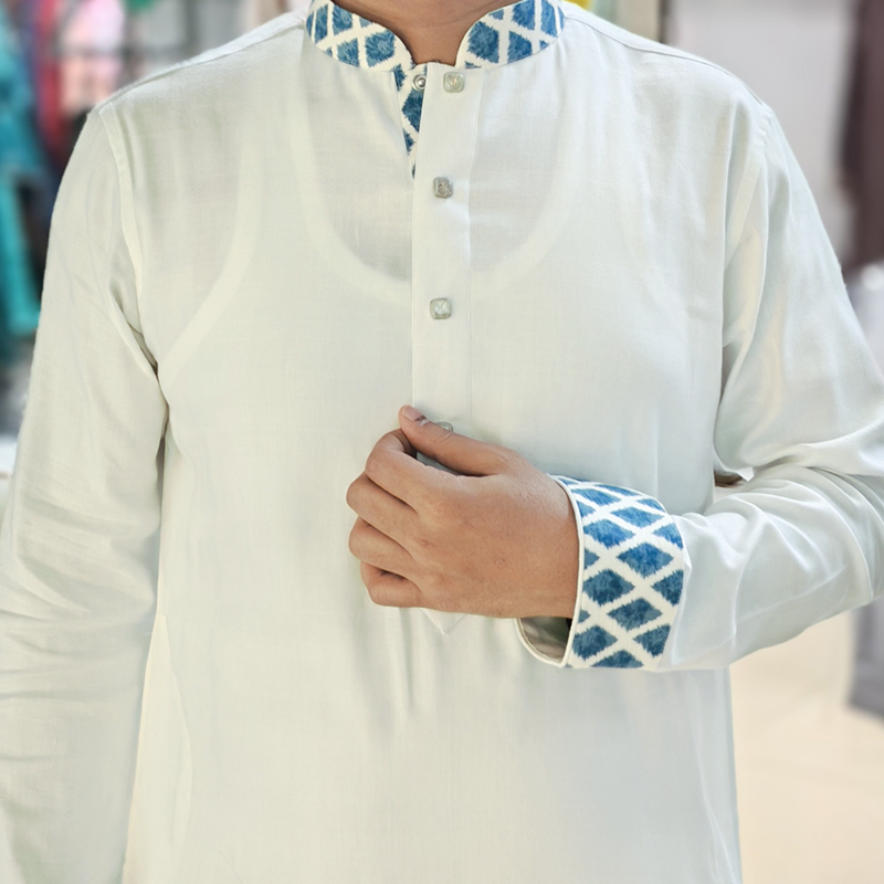 White Pearl Blue Panjabi