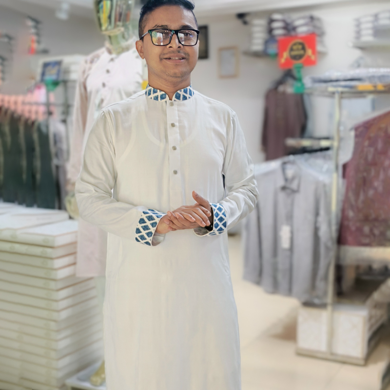 White Pearl Blue Panjabi