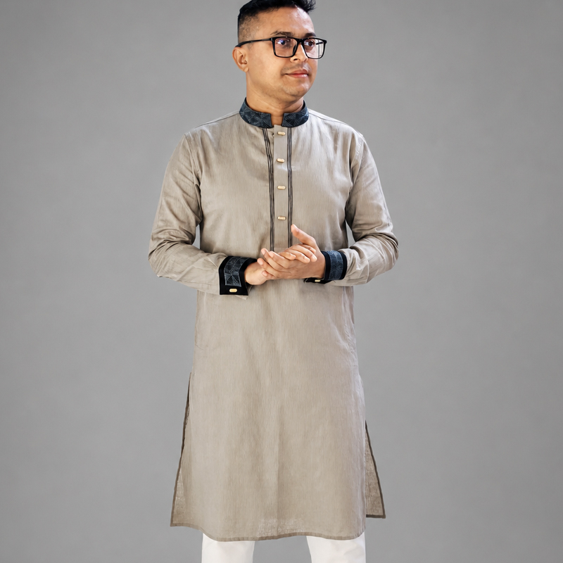 Cloud Grey Embroidery Panjabi