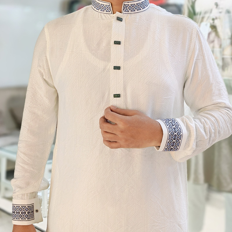 Minimal Geo White Panjabi