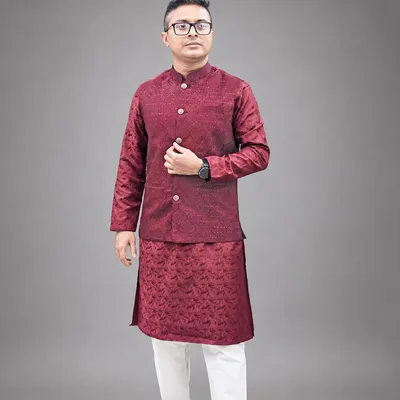 wine Red Jacquard Waistcoat 
