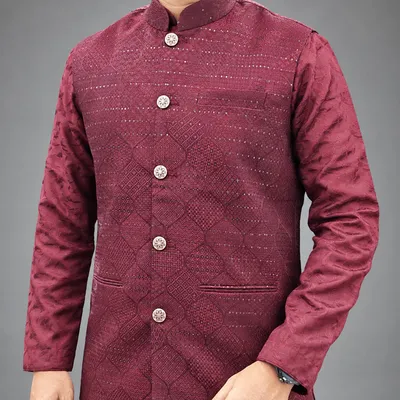 wine Red Jacquard Waistcoat 