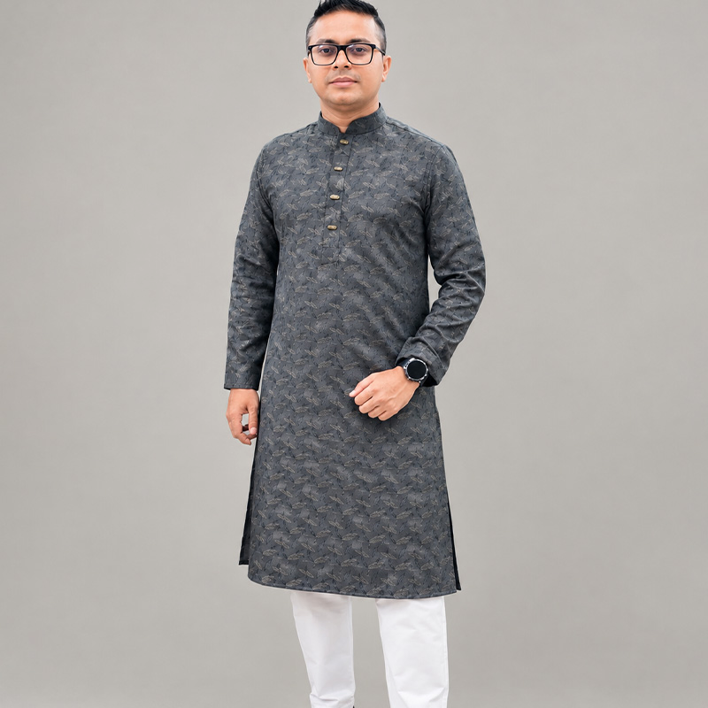 Slate Leaf Jacquard Panjabi