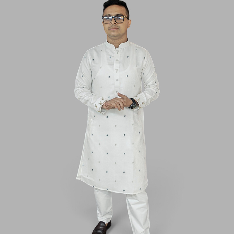 Ivory Leaf Motif Panjabi
