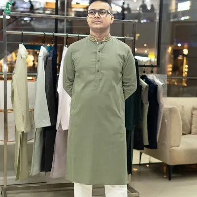 Olive Grey Embroidery Panjabi 