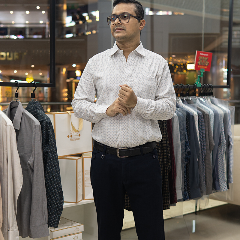 White geometric pattern shirt