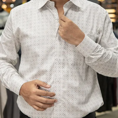 White geometric pattern shirt