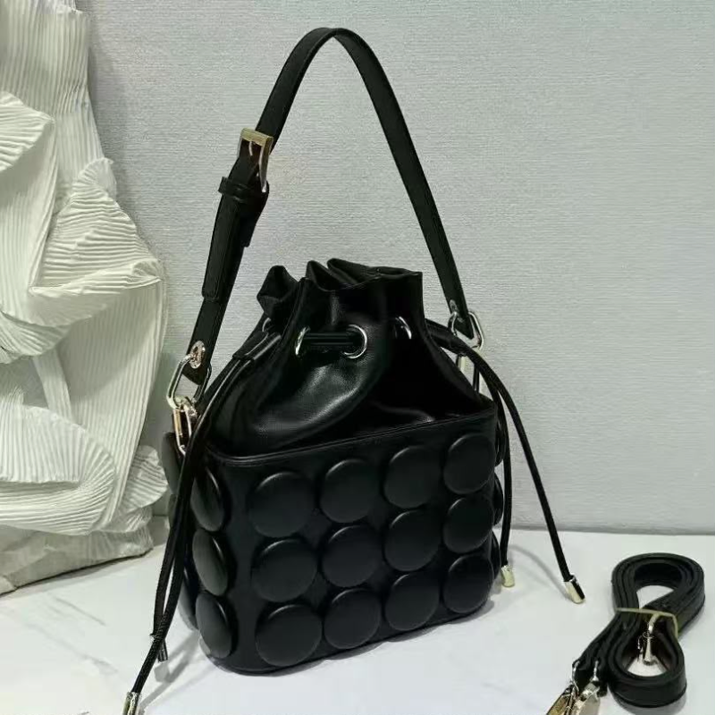 Polka-Dot / Circle-Embossed Drawstring Bucket Bag Collection