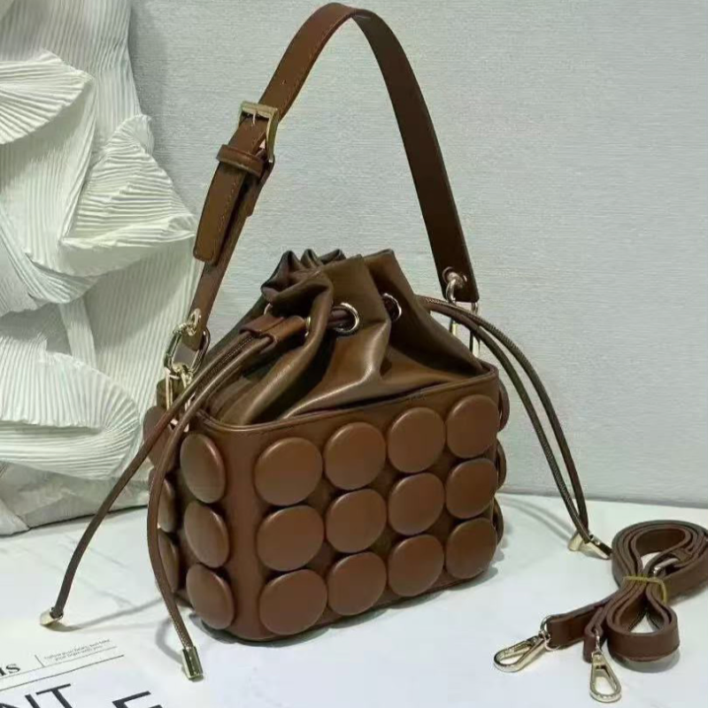 Polka-Dot / Circle-Embossed Drawstring Bucket Bag Collection
