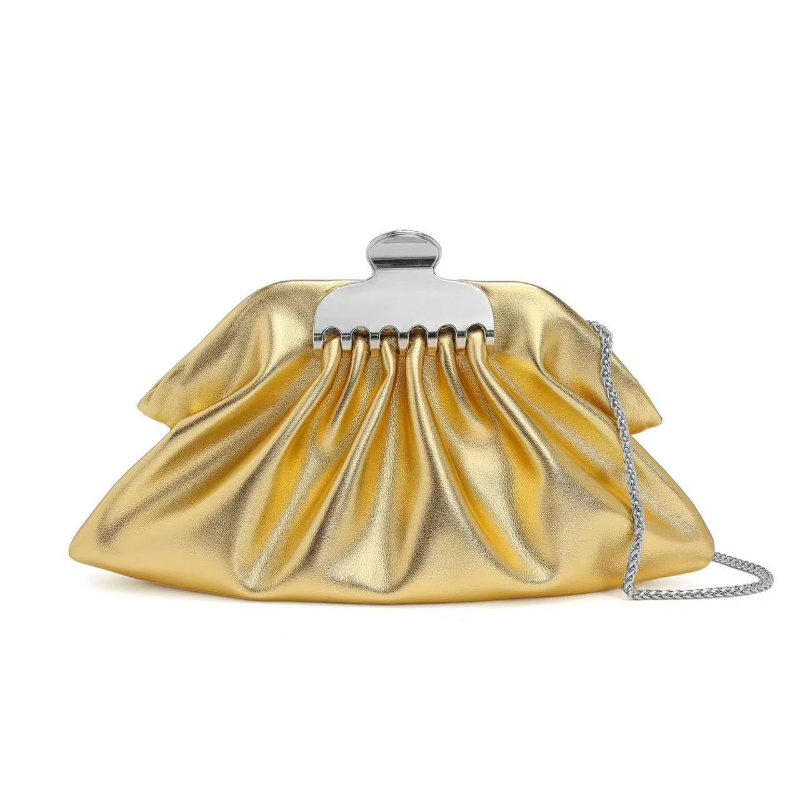 Metallic & Animal-Print Metallic-Clasp Pouch Clutch Collection