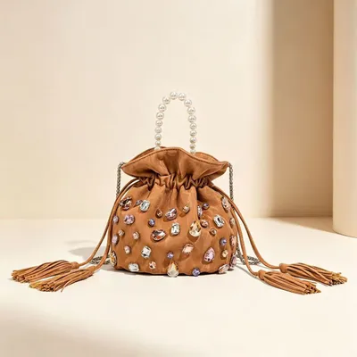 Bejeweled Pearl-Handle Drawstring Potli Pouch Collection