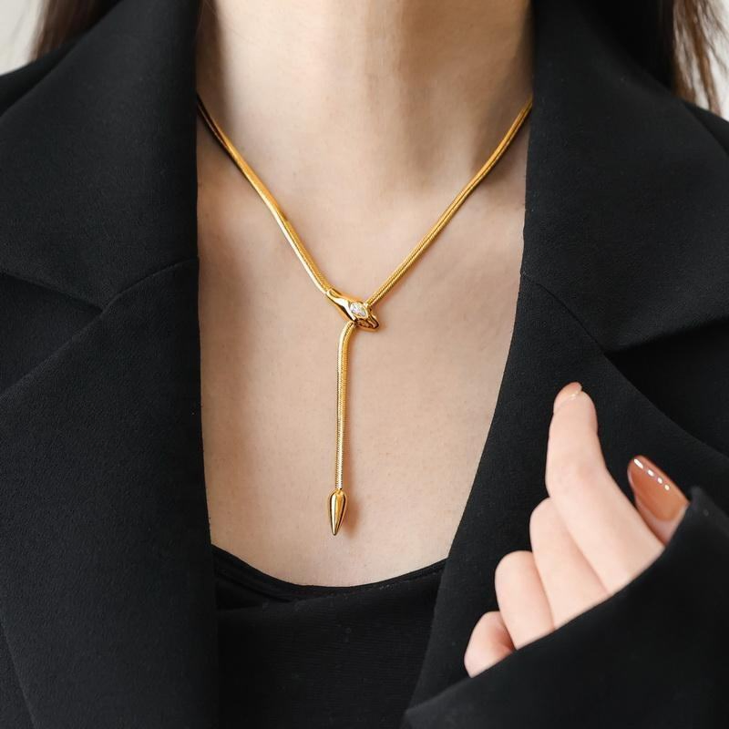 Gold-Plated Snake Lariat Y-Necklace with Zirconia Accent