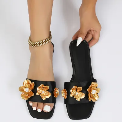 ONE-LINE FLOWER FASHION FLAT WOMEN'S SLIPPERS GB-0121