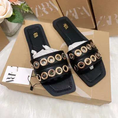 SPANISH STYLE  HARDWARE BUCKLE FLAT WOMEN'S SLIPPERS GB-8320