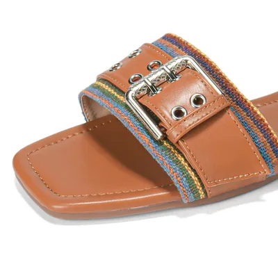 DOUBLE PIN BUCKLE DECORATED WOMEN'S FLAT SLIPPERS GB-8252