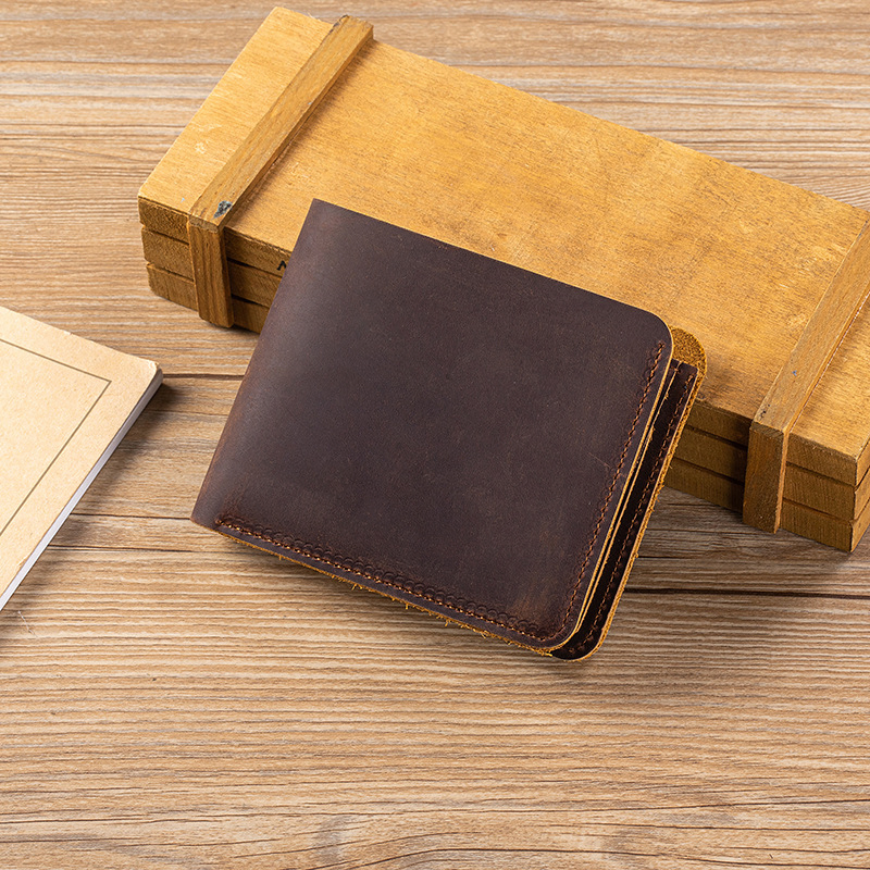 RETRO CRAZY HORSE LEATHER SHORT WALLET GB-8003Br