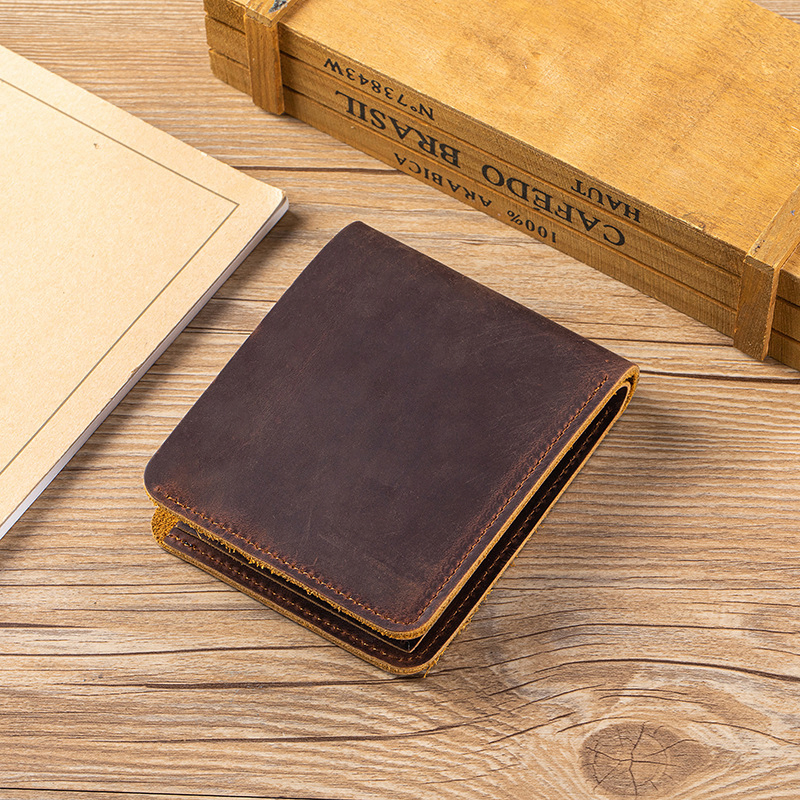 RETRO CRAZY HORSE LEATHER SHORT WALLET GB-8003Br