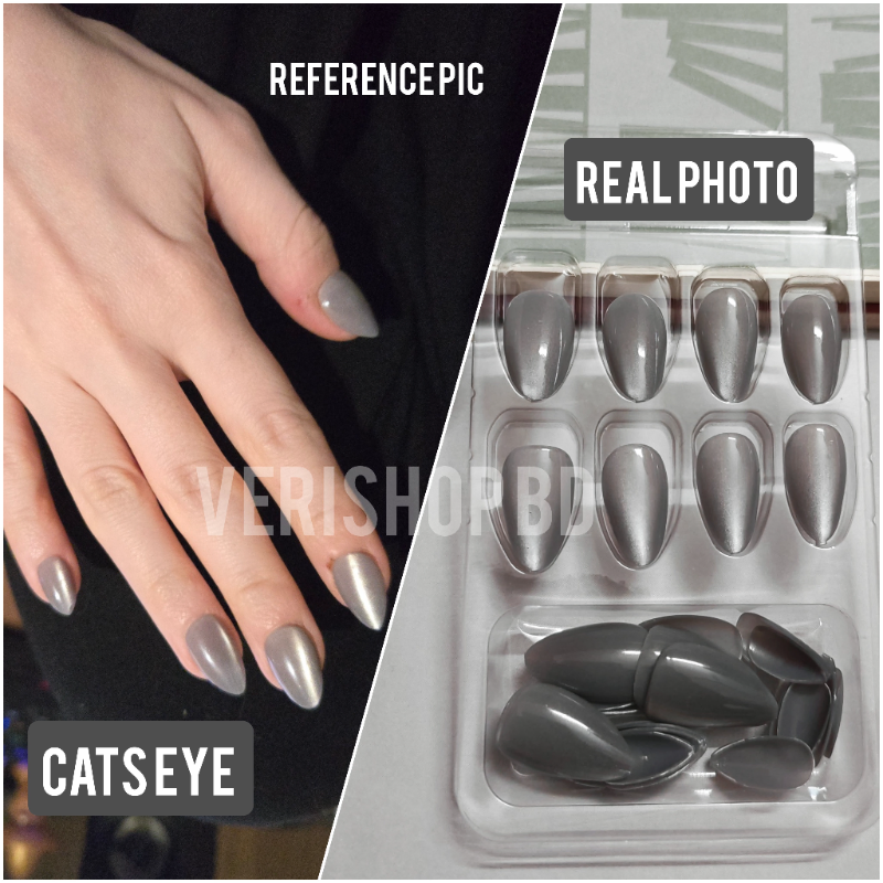 CATS EYE NAIL-ALMOND SHAPE-ASH GREY