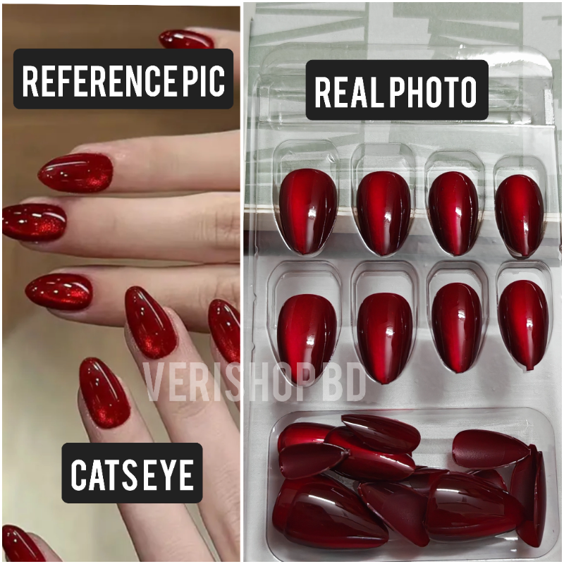CATS EYE NAIL-ALMOND SHAPE-RED