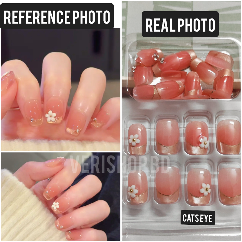 CATS EYE NAIL-SQUARE SHAPE-FLOWER