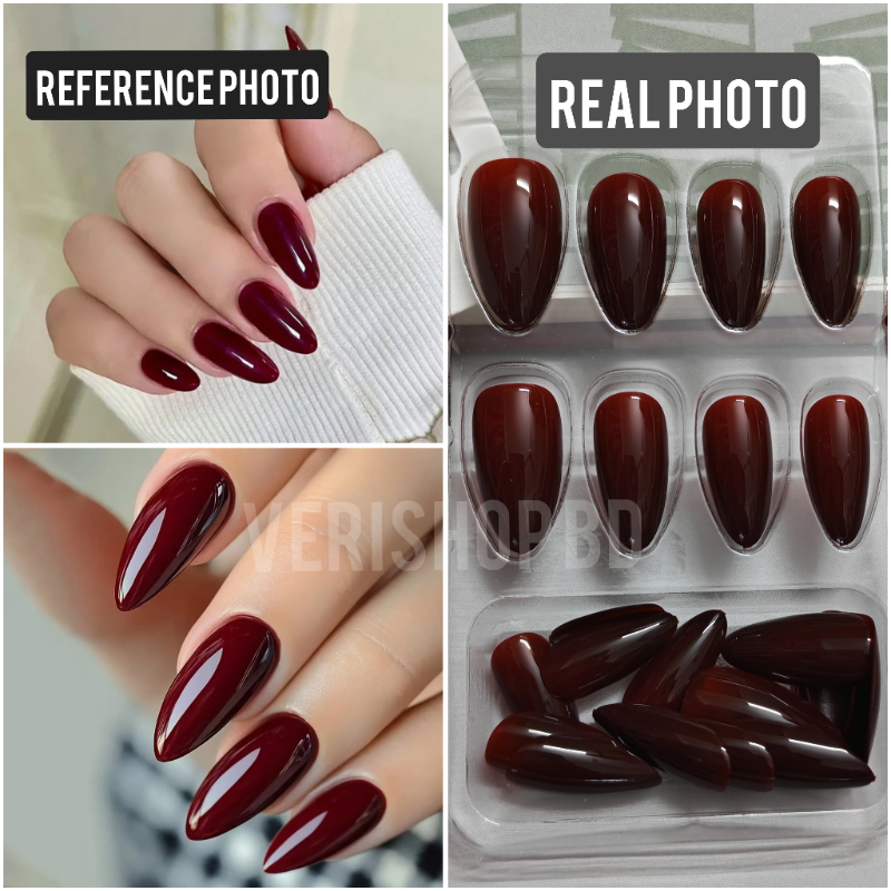 ALMOND  DARK MAROON NAILS