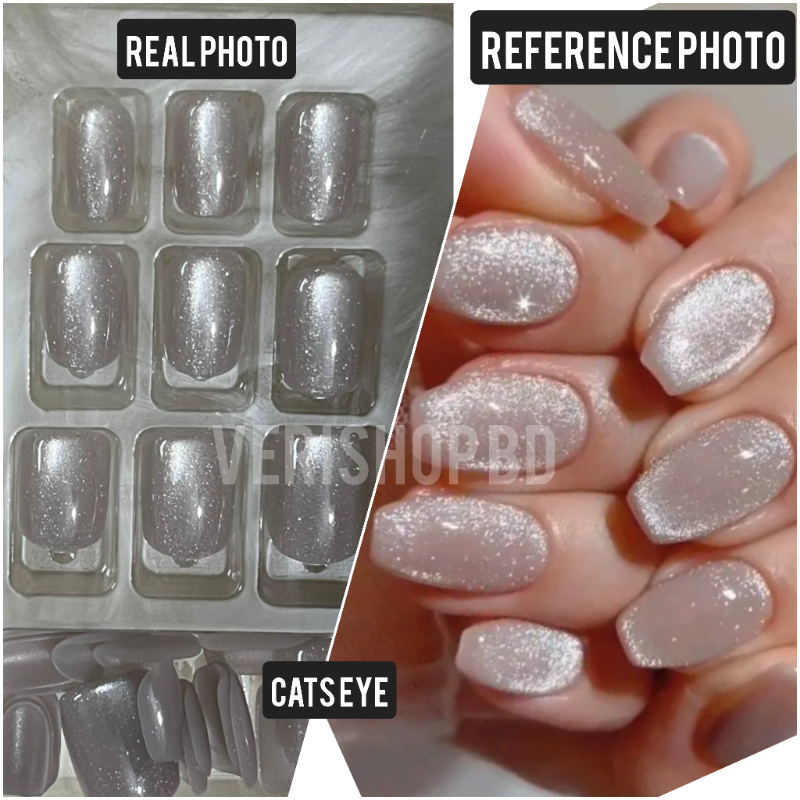 CATS EYE ALMOND SILVER NAILS