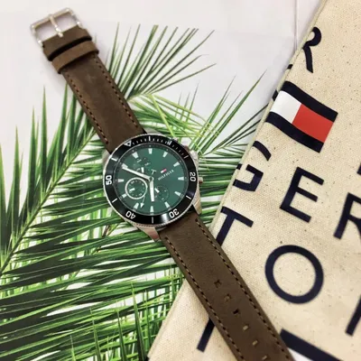Tommy Hilfiger Larson Chronograph Green Dial Brown Leather Strap Watch