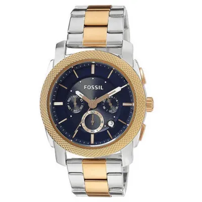 Fossil Machine Chronograph Blue Dial Two-tone Men's Watch 