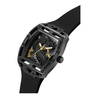 GUESS Men's 44mm Watch - Black Strap Black Dial Black Case