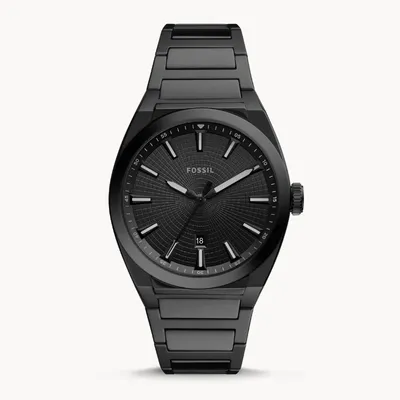 Fossil Everett Three-Hand Date Black Stainless Steel Watch