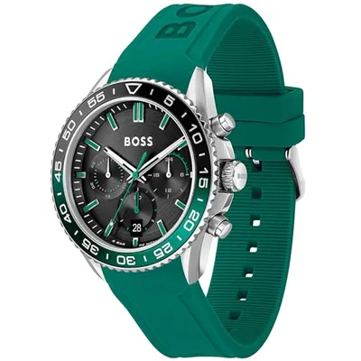Hugo Boss Runner Black Dial Green Silicone Men's Watch