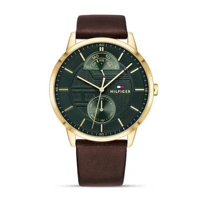Tommy Hilfiger Hunter Green Dial Brown Leather Strap Watch