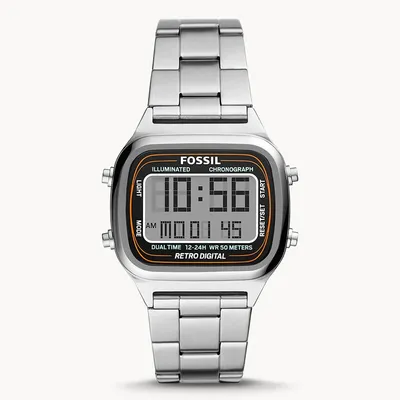 Fossil Retro Digital Silver-Tone Stainless Steel Men's Watch