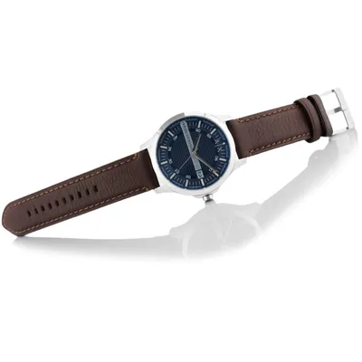 Armani Exchange Three-Hand Date Brown Leather Watch